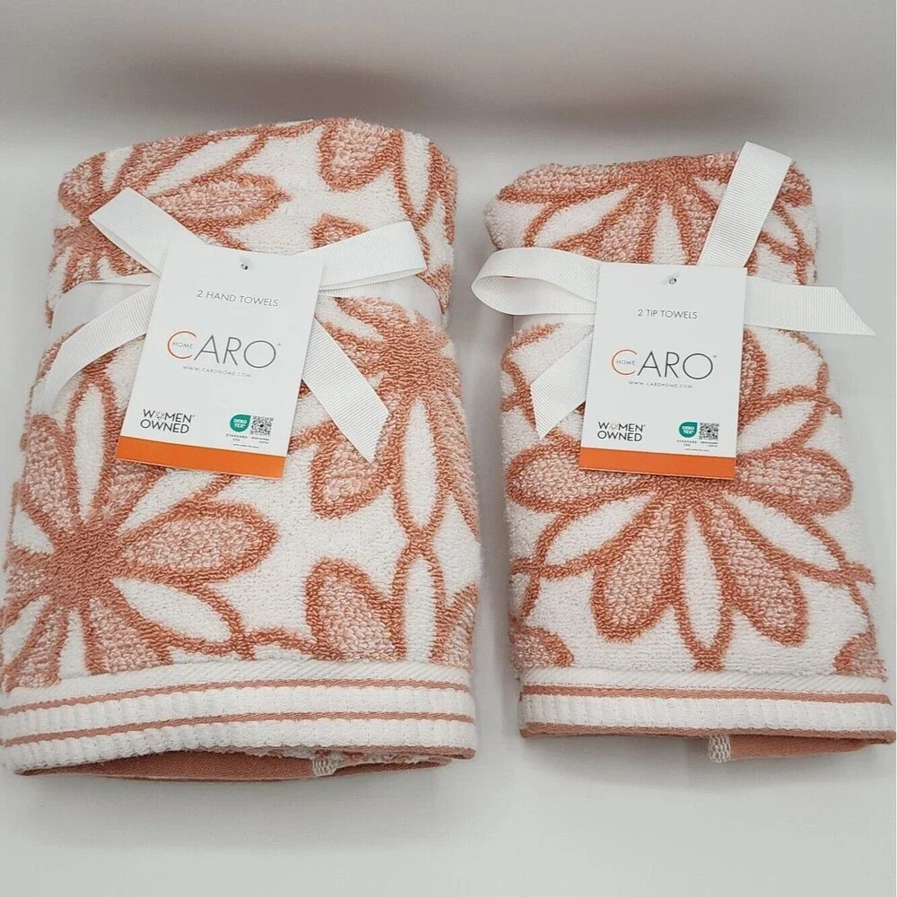Caro Home 6pc Daisydays Cotton‎ Bath Towel Set 2Bath 2Hand 2Tip Rose And White